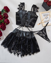 Lace-up Top Skirts Lingerie Set